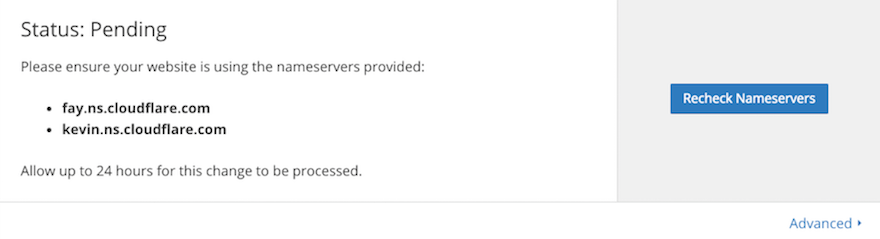 Cloudflare nameservers settings page example Cloudflare nameservers settings page example