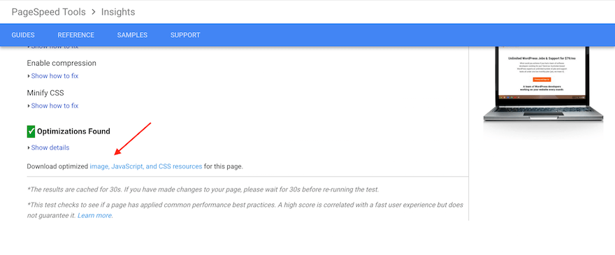 PageSpeed Insights optimised images settings PageSpeed Insights optimised images settings