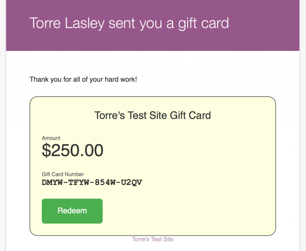 PW WooCommerce Gift Cards plugin example